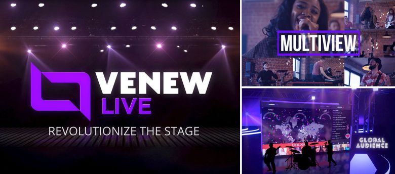 베뉴라이브 소개 영상 캡처 이미지. 베뉴라이브는 하이브와 YG엔터테인먼트, 클라우드 멀티스트리밍 기반 회사 키스위(KISWE), 유니버설뮤직그룹(Universal Music Group) 등 4사가 함께 출범한 디지털 라이브 스트리밍 플랫폼이다. 다양한 구도로 퍼포먼스를 감상할 수 있는 멀티뷰 기능 및 팬과 아티스트 간의 소통을 위한 커뮤니케이션 툴 등을 탑재하고, 최대 200개국에 안정적인 라이브 송출을 지원한다. /이노션 제공