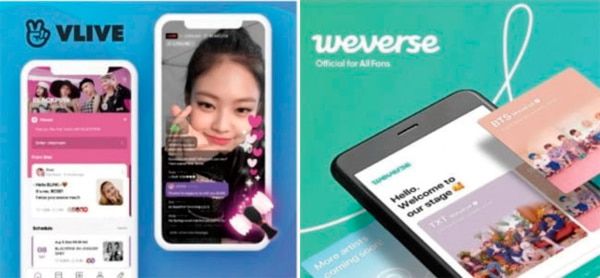 네이버 ‘브이라이브’(왼쪽)와 빅히트 ‘위버스’. /네이버·빅히트뮤직 제공