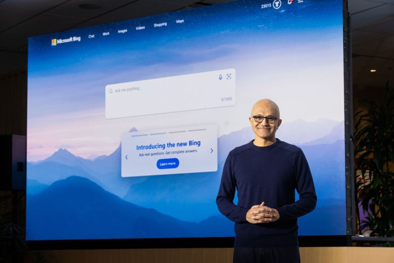 미국 마이크로소프트 본사에서 사티아 나델라(Satya Nadella) 마이크로소프트 CEO 겸 이사회 의장이 새로운 버전의 자사 검색엔진 빙을 소개하고 있다 /뉴스1