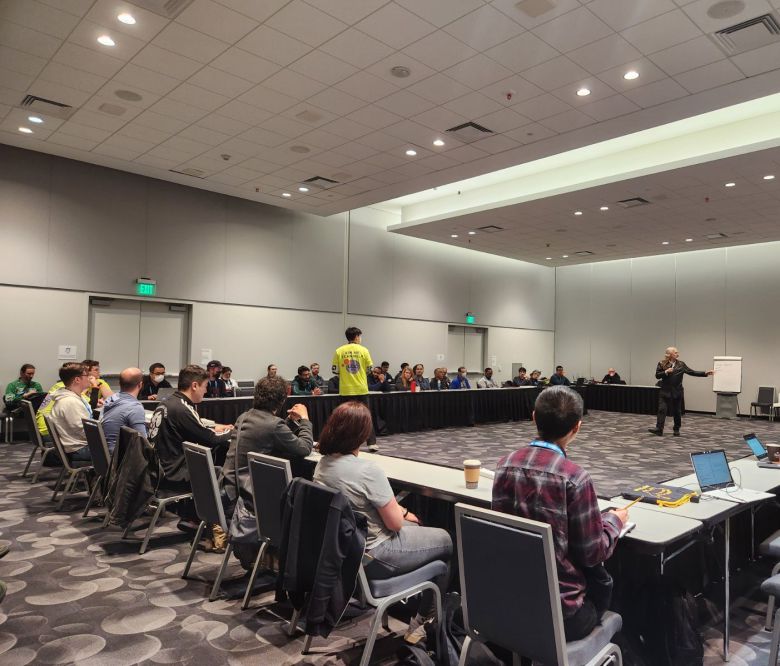 게임 개발자 컨퍼런스(GDC) 2023이 열린 미국 샌프란시스코 모스콘센터에서 업계 및 학계 관계자들이 AI에 대해 토의하고 있다./샌프란시스코=이소연 기자