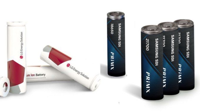 LG에너지솔루션(왼쪽)과 삼성SDI(오른쪽)의 원통형 배터리 모습 /각사 제공