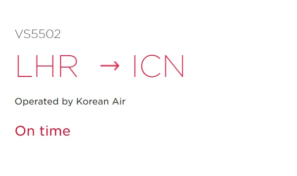 27일 버진 애틀랜틱 공식 홈페이지에서 런던발 인천행 항공권을 검색하면 오는 29일 오후 7시 35분 출발해 30일 오후 4시 15분에 도착하는 직항편을 예매할 수 있다. 해당 항공권 ‘상세보기’를 클릭하면 ‘대한항공이 운항한다’고 안내됐다./버진 애틀랜틱 공식홈페이지 캡처