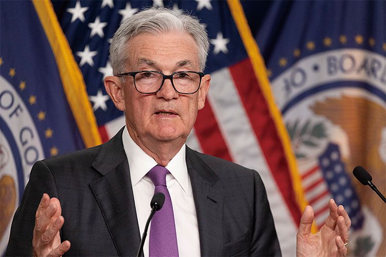 제롬 파월 미 연방준비제도 의장이 7월 26일(현지시각) 기준금리 인상 발표 후 기자회견을 하고 있다. 사진 EAP연합