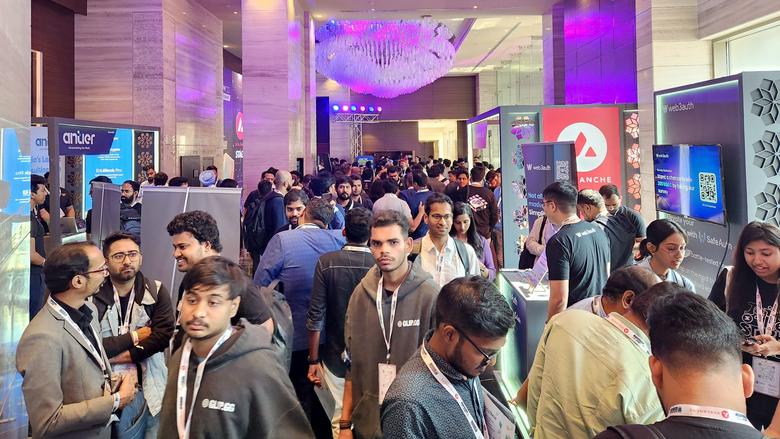 지난 6일(현지시각) 인도 카르나타카주 벵갈루루 쉐라톤 그랜드 호텔에서 열린 인디아 블록체인 위크(IBW) 2023 행사장 모습. /김태호 기자