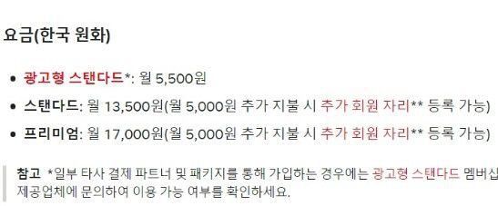 넷플릭스가 베이식 요금제를 리스트에서 제외한 모습. /넷플릭스 홈페이지 캡처