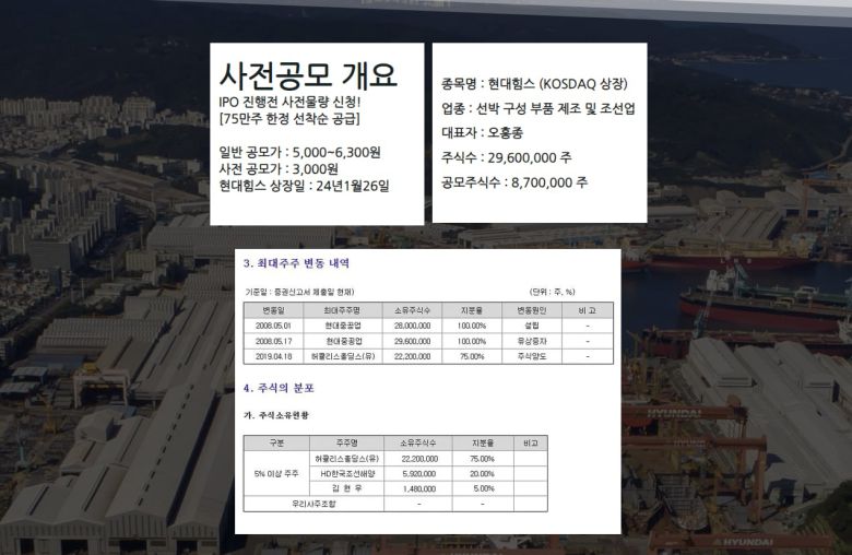 현대힘스 가짜 홈페이지 내 대주주 등 지배구조 현황이 거짓으로 표기돼 있다.