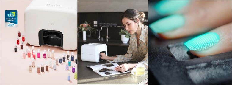 미국 스타트업 님블뷰티의 'AI 스마트 네일 살롱'. 고해상도 마이크로 카메라로 손톱을 스캔하고 5개 축의 로봇 팔이 매니큐어를 바른다./님블뷰티