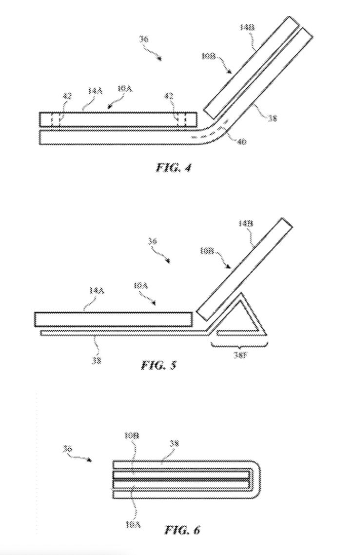 애플이 지난해 3월 미국 특허상표청(USPTO)에 출원한 '낙하 감지를 이용한 자동 수축 디스플레이 장치 및 화면 보호 기술' 특허 이미지./USPTO