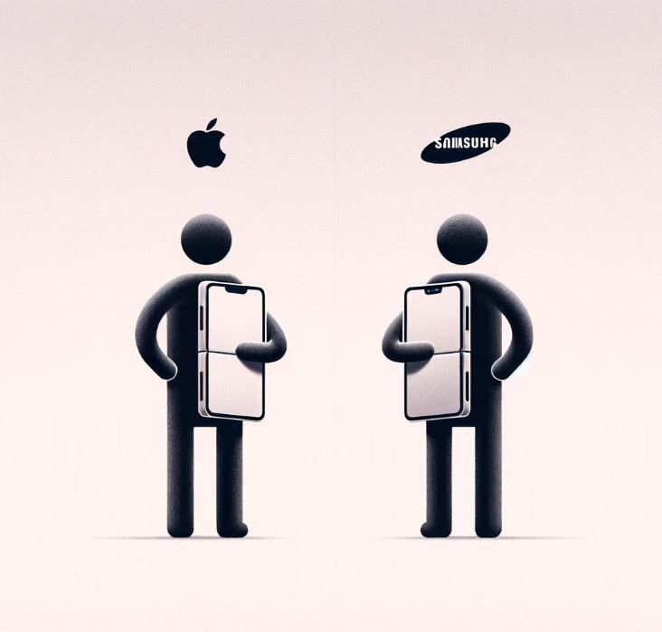 애플과 삼성전자의 폴더블폰 경쟁 이미지./DALL-E