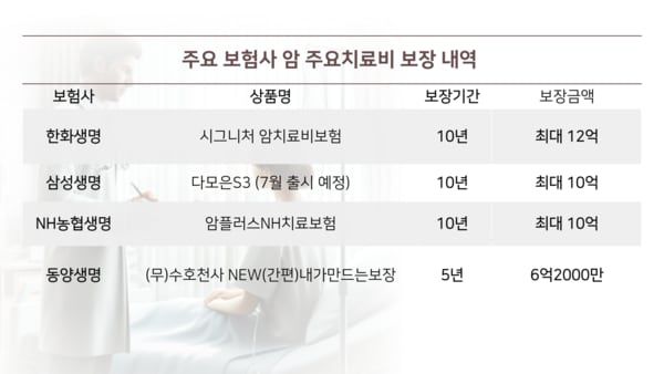 주요 보험사 암 주요치료비 보장 내역 / IT조선