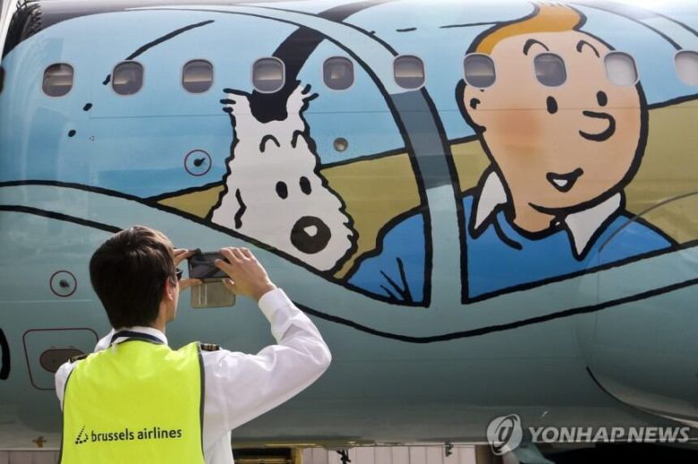 벨기에 항공사 여객기 외부에 그려진 땡땡 캐릭터. /EPA=연합뉴스