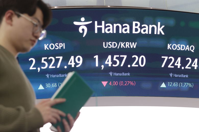 16일 오후 서울 중구 하나은행  본점 딜링룸 현황판에 코스피 지수 등이 표시되고 있다. /연합뉴스