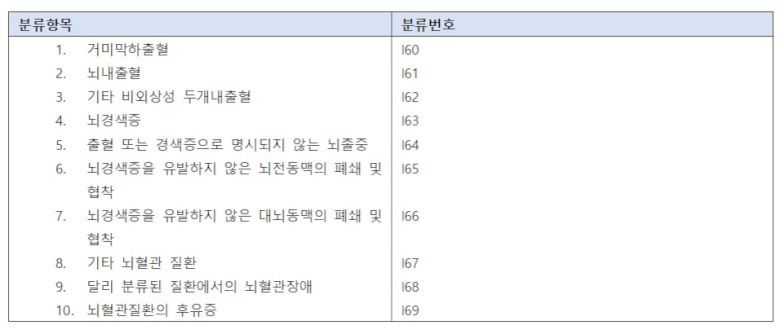 뇌혈관 질환 분류표.