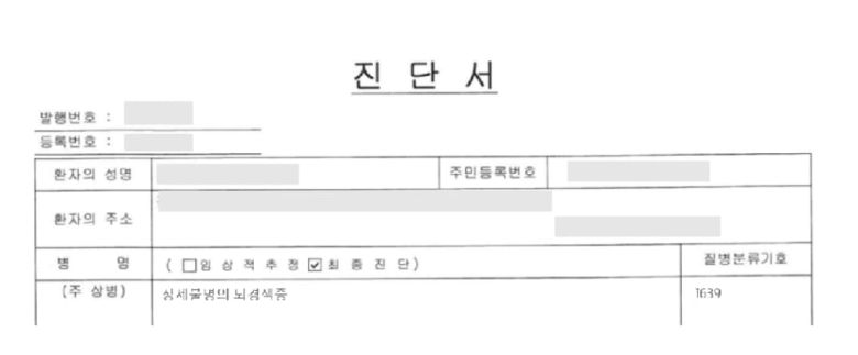 뇌혈관 관련 질환 진단서. /독자 제공