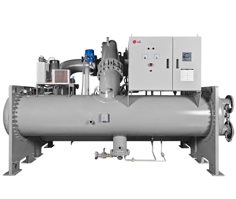 LG전자가 8일 서울 강서구 마곡 LG사이언스파크에서 기자간담회를 갖고 ES사업본부의 사업 전략방향과 인공지능(AI) 데이터센터용 HVAC 솔루션 등을 소개했다. AI 데이터센터 열관리 솔루션으로 주목 받고 있는 초대형 냉방기 '무급유 인버터 터보 칠러'./LG전자 제공