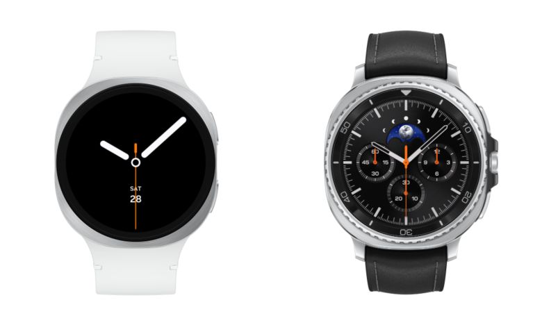 갤럭시 워치8 44㎜ 실버(왼쪽)와 갤럭시 워치8 클래식 46㎜ 블랙 제품 이미지./삼성전자 제공