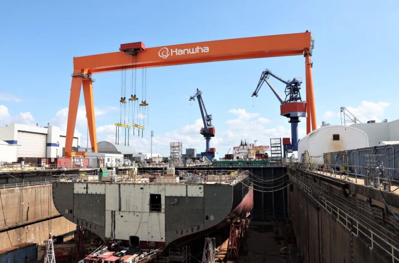 미국 펜실베이니아주 필라델피아의 한화 필리조선소(Hanwha Philly Shipyard)에서 국가안보 다중임무선(NSMV·National Security Multi-Mission Vessel)이 건조되고 있다. /한화오션 제공