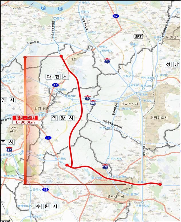 용인-과천 지하고속도로 위치도. /국토교통부 제공