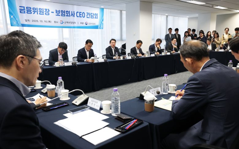 이억원 금융위원장이 지난 16일 오전 서울 종로구 손해보험협회에서 열린 보험사 CEO 간담회에서 모두발언을 하고 있다. 이날 간담회에서는 할인율 현실화 및 듀레이션 규제 도입 방안, 저출산 지원 3종 세트 운영방안 등이 논의됐다. /뉴스1