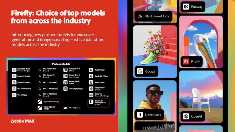 어도비가 28일(현지시각) 열린 ‘어도비 맥스(MAX)’ 행사에서 자사 생성형 AI 도구인 파이어플라이에 외부 AI 모델을 추가한다고 밝혔다./어도비 제공