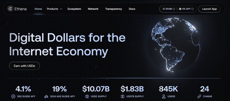 수익형 스테이블코인 USDe 발행사인 에테나(Ethena) 홈페이지 화면. /인터넷 캡처