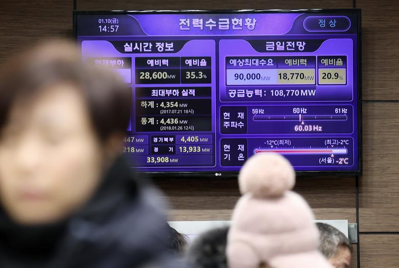 지난해 1월 10일 오후 서울 중구 한국전력 서울본부 모니터에 실시간 전력수급현황이 표시되는 모습. /뉴스1