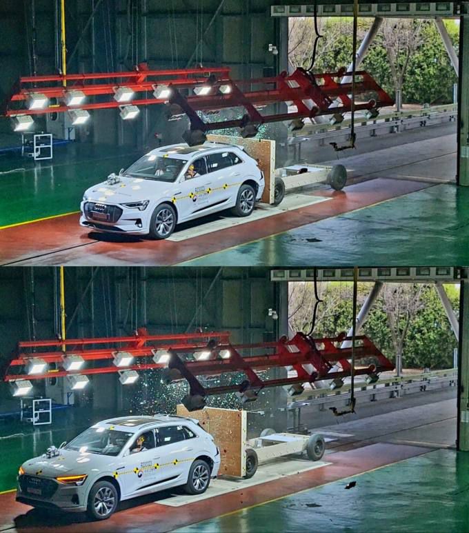 아우디 e-tron(전기차) 후방 충돌 시험 모습.   사진=조은비 기자