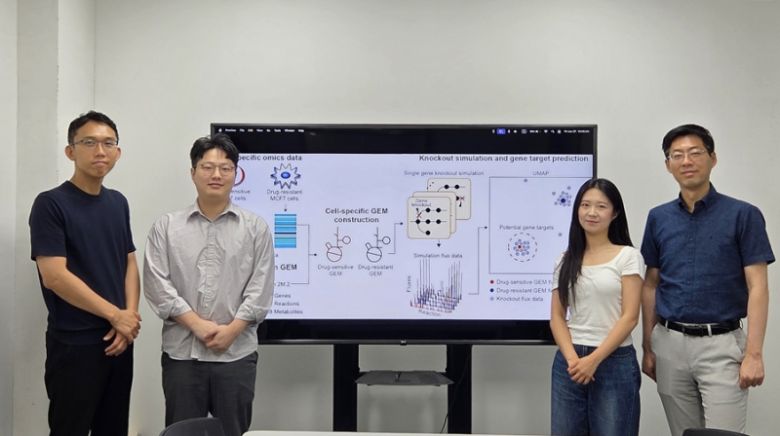 (왼쪽부터)  KAIST 생명화학공학과 김현욱 교수, 정해덕 박사과정, 임진아 박사과정, 김유식 교수. KAIST