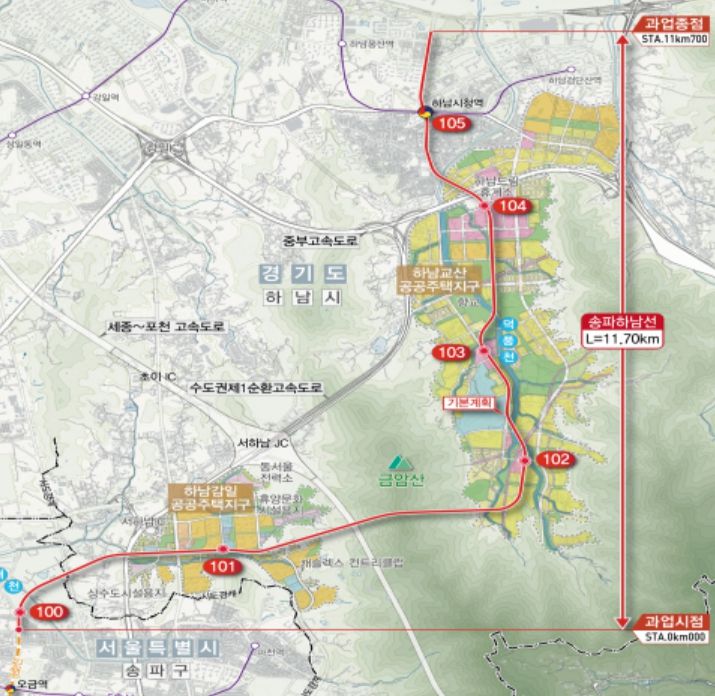 송파하남선(서울3호선 연장) 광역철도 위치도 및 노선도. 국토교통부 제공