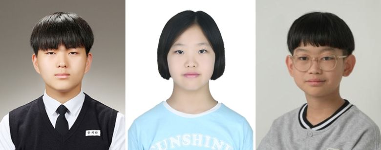 (왼쪽부터)대전대신고 2학년 송치완, 대전글꽃중 1학년 권주언, 거제상동초 6학년 장윤진.