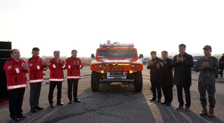 24일 TS한국교통안전공단 자동차안전연구원에서 열린 다목적산불진화차 64대 출고 기념식. 산림청