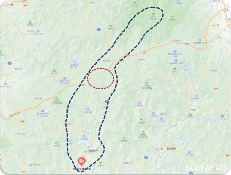 농림축산식품부와 평창군, 지역 농업인과 학계 전문가 등 50여명이 참여한 ‘평창 친환경 특성화농업지구 조성 관련 현장의견 수렴 행사’가 15일 평창군 용평면 장평리 소재 금송회관에서 열려 평창 지역에 제안된 친환경 농업 중심 특성화 모델을 공유하고, 현장의 수용성과 실행 가능성을 점검했다. 평창 친환경 특성화농업지구 조성 2단계 위치도. 평창군 제공