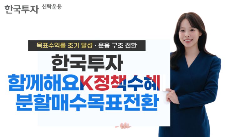 한국투자신탁운용의 ‘한국투자 함께해요 K정책수혜 분할매수 목표전환 펀드’가 목표 수익률을 조기 달성해, 기존 ‘채권혼합-재간접형’에서 ‘채권재간접형’으로 전환했다. 한투운용 제공.
