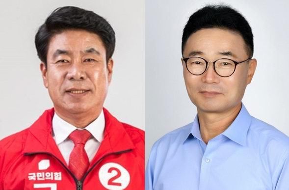 국민의힘 소속 윤재복 사단법인 국민화합위원장(사진 왼쪽)과 민주당 소속의 이우일 전 용인갑 지역위원회 위원장 직무대행