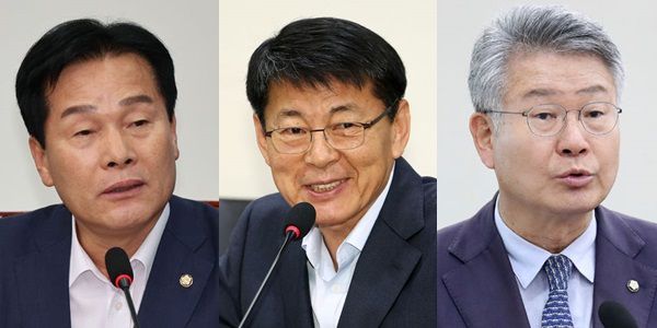 (사진 왼쪽부터) 주철현·서삼석 더불어민주당 의원, 김회재 전 민주당 의원 ⓒ뉴시스
