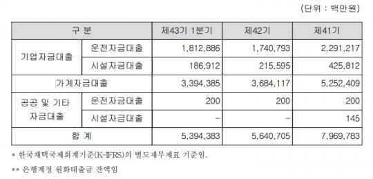 한국씨티은행 자금용도별 대출현황 / 자료=한국씨티은행