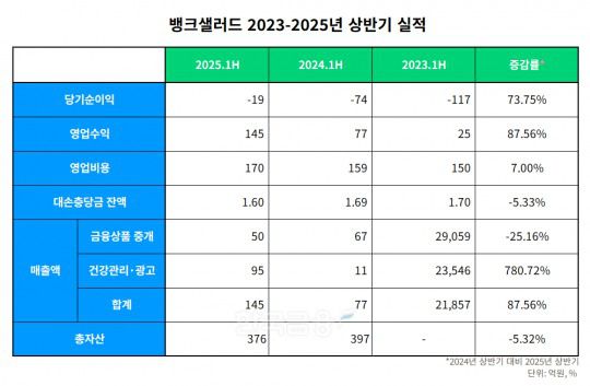 뱅크샐러드 2023-2025년 상반기 실적 표./표 = 김다민 기자