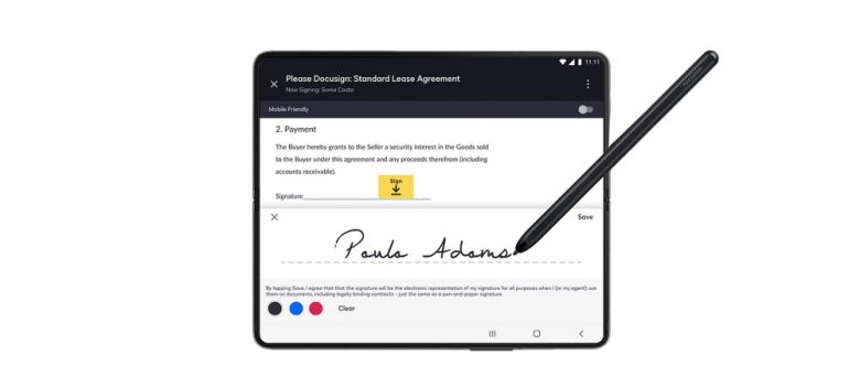 갤럭시Z폴드4 펼쳤을 때 화면과 S펜 입력 모습.(전자신문DB)