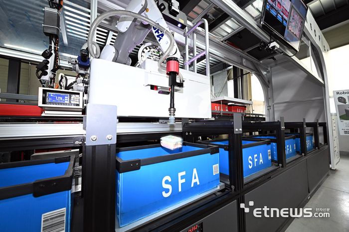 AI기반 로봇 피킹 시스템이 제품을 분류하고 있다. 이동근기자 foto@etnews.com