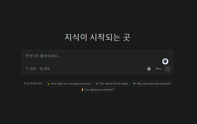 퍼플렉시티 메인화면 검색창