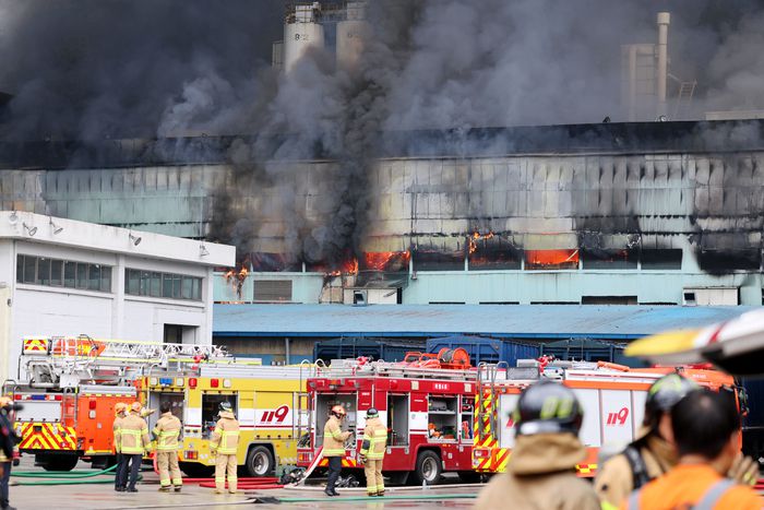 금호타이어 광주공장 진화 작업. 연합뉴스