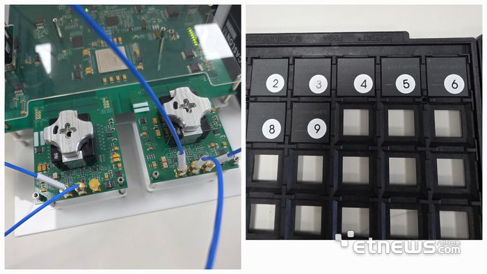 KETI가 설계한 고속 ADC, DAC 칩으로 국방 반도체를 실험 테스트하고 있다. (사진=김영호 기자)