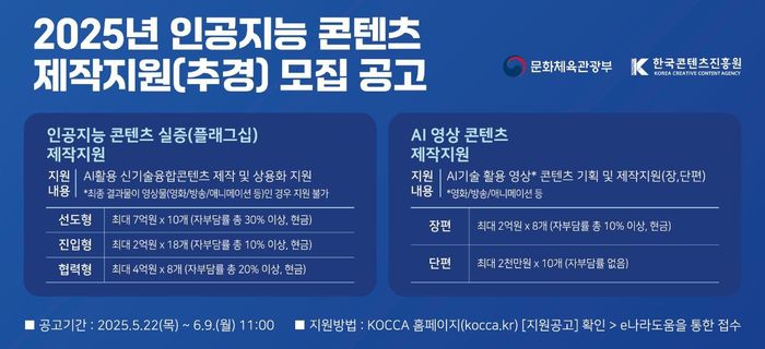 'AI 콘텐츠 제작 지원 사업' 공모