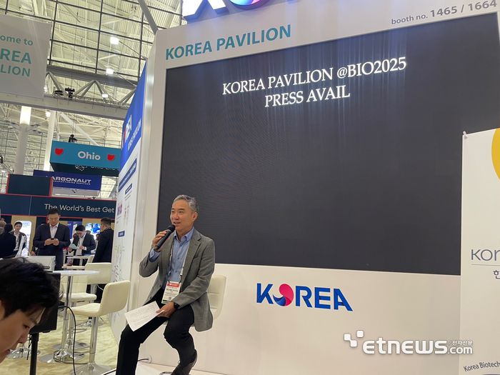 이승규 한국바이오협회 부회장이 16일(현지시간) 미국 메사추세츠주 보스턴 컨벤션·엑시비션 센터에서 열린 간담회에서 발언했다.