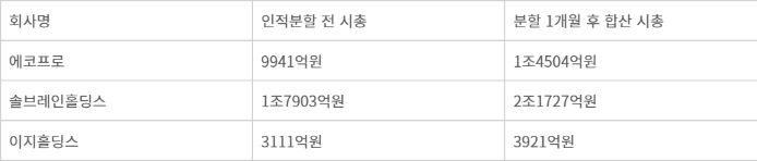 코스닥 기업 중 2021년 이후 인적분할 사례(자료=하나마이크론)