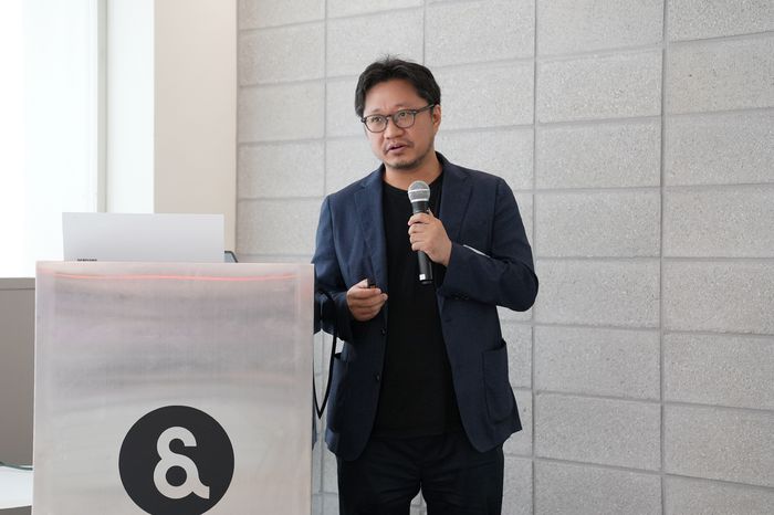 김중희 알피 대표가 15일 서울 강남구 엔스페이스에서 열린 카카오벤처스 브라운백미팅에서 사업을 소개하고 있다.(사진=카카오벤처스)