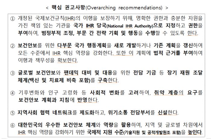 WHO 주관 제2차 합동외부평가에 따른 핵심 권고사항(자료=질병관리청)