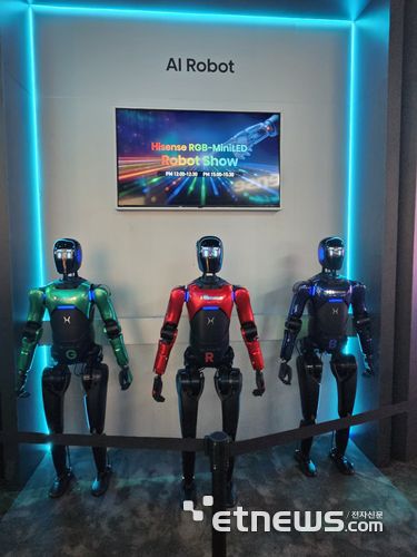 하이센스가 IFA 2025 기간에 시연한 AI 로봇. 자사 RGB 미니 LED TV를 홍보하는 용도로 사용했다. (사진=배옥진)