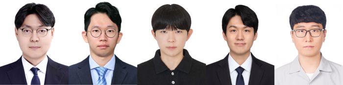 연구진. 사진 왼쪽부터 홍성민 교수, 이광운, 김인기, 정승우, 장민서 연구원 .