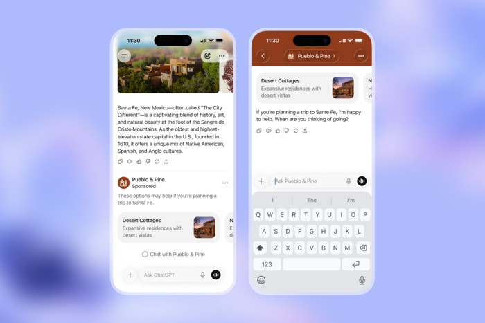 오픈AI 무료·저가 요금제 '챗GPT 고'에 광고 적용 예시. ⓒ오픈AI